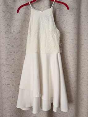 B. Smart White Lace Fit-and-Flare Dress